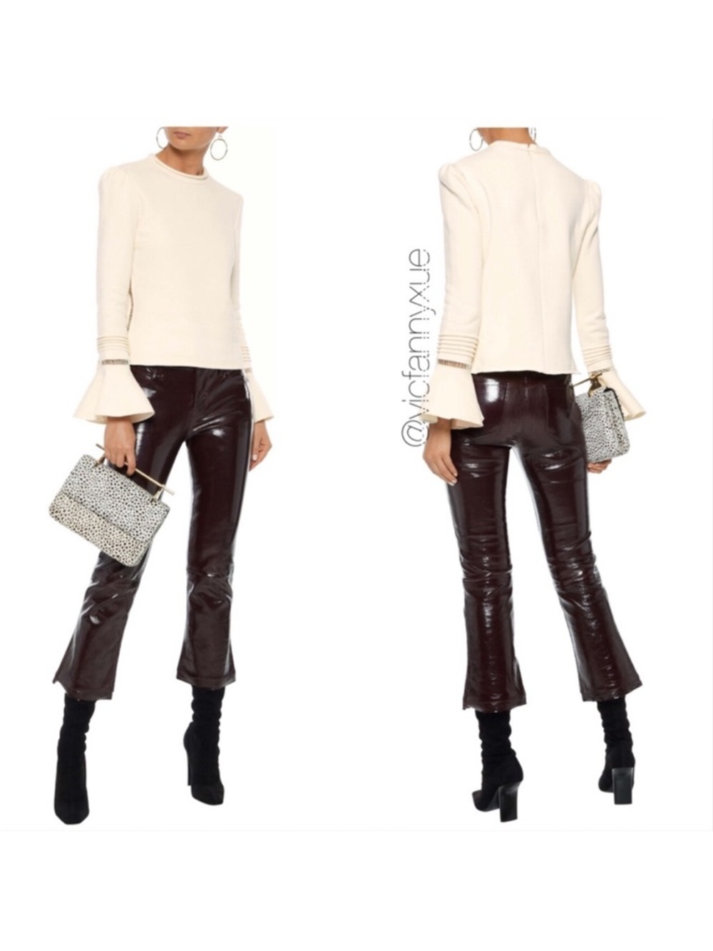 See by Chloe Lattice-trimmed bell sleeve fleece sweatshirt xs